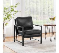 Yaheetech Fauteuil de Salon Similicuir PU Cadre Métal Fauteuil de Chaise pour Salon Chambre Salle de Séjour Bureau Intérieur Noir