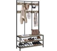 Yaheetech Grand Portemanteau, Meuble d'entrée avec 2 Étagères et Banc à Chaussures, 12 Crochets Double, Vestiaire avec Grand Espace de Rangement pour Salon Chambre Industrielle 100×35×185cm, Gris