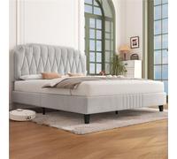 Yaheetech Lit avec Sommier et Tête, Cadre de Lits Capitonnée avec Réglable en Hauteur, Lit Double pour Adultes, Lits 2 Personnes (Beige, 160x200cm)