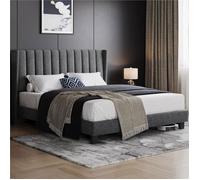 Yaheetech Lit Double Rembourré 160x200 cm Sommier à Lattes Cadre de Lit Moderne pour Adultes 2 Personnes Gris Foncé Gris Foncé