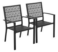 Yaheetech Lot de 2 Chaise de Jardin Chaises de Terrasse Extétieur Empilable en Métal Chaises de Salle à Manger 58 L×59,5 P×89 cm pour Patio Jardin Balcon Terrasse Noir