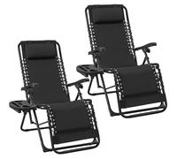 Yaheetech Lot de 2 Chaise Longue de Zéro Gravité Inclinable Exterieur Chaise de Transat Réglable, Noir