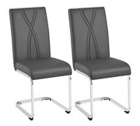 Yaheetech Lot de 2 Chaises Cantilevers Chaises de Salle à Manger en Similicuir pour Table à Manger de Cuisine avec Pieds Métalliques Haut Dossier Design Contemporain pour Salon Bureau Gris Foncé
