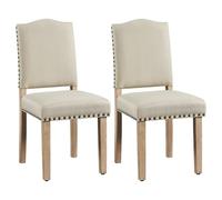 Yaheetech Lot de 2 Chaises de Salle à Manger à Haut Dossier Chaises de Cuisine Pieds en Bois Massif Design Classique avec Boutons Bronzés Fauteuils et Chaises pour Salon Sièges Rembourrés Beige