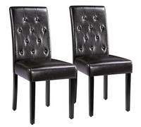 Yaheetech Lot de 2 Chaises de Salle à Manger en Similicuir PVC Chaise de Cuisine Assise Rembourrée avec Dossier Confortable Chaises de Chambre Moderne en Bois Massif de Chêne Marron