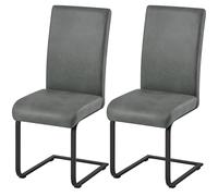 Yaheetech Lot de 2 Chaises de Salle à Manger en Structure Cantilever, Assise Renforcée de 10 cm, Piètement en Acier Chromé, Revêtement Tissu, Hauteur d'Assise 50 cm, Gris