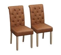 Yaheetech Lot de 2 Chaises de Salle à Manger -Similicuir- Patin de protection - Brun Vintage - Pieds en Bois de Chêne
