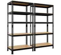 Yaheetech Lot de 2 Étagères de Rangement sans Vis à 5 Niveaux Rangement Garage Cadre en Métal Planches MDF Noir