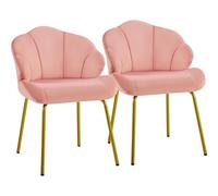 Yaheetech Lot de 2 Fauteuil de Salon Moderne, Design Coquillage, Chaise de Chambre à Coucher Confortable, Rembourré, Ergonomique, Fauteuil en Velours avec Dossier, Pieds en Métal Plaqué Or, Rose