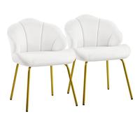 Yaheetech Lot de 2 Fauteuil de Salon Moderne, Design Coquillage, Chaise de Chambre à Coucher Confortable, Rembourré, Ergonomique, Fauteuil en Velours avec Dossier, Pieds en Métal Plaqué Or, Blanc