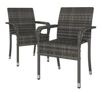 Yaheetech Lot de 2 Fauteuils de Jardin en Rotin Synthétique Chaises Empilables avec Accoudoirs et Cadre en Métal, Gris