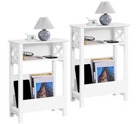 Yaheetech Lot de 2 Tables d'Appoint Salon, Table de Nuit Chambre, 3 Niveaux avec Porte-revues, 1 Compartiment Ouvert, Bout de Canapé Blanc, 50 × 25 × 70 cm