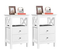 Yaheetech Lot de 2 Tables de Chevet, Table de Nuit, 2 Tiroirs et 1 Étagère Ouverte, Latte Désign X Solide, Table d'Appoint en Bois 40 x 30 x 60 cm Salon Chambre, Blanc