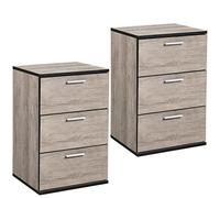 Yaheetech Lot de 2 Tables de Chevet Table de Nuit en Bois 40 x 35 x 60 cm Commode de Rangement Chambre à Coucher Moderne avec 3 Tiroirs pour Salon Bureau