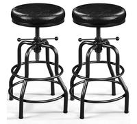 Yaheetech Lot de 2 Tabouret de Bar Industriel en Similicuir Tabouret Haut Rond Réglable en Hauteur avec Deux Repose-Pieds Chaise de Cuisine avec Cadre en Métal pour Cuisine Restaurant Bistrot Noir