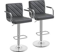 Yaheetech Lot de 2 Tabourets de Bar avec Accoudoirs Réglables en Hauteur Siège Rotatif sur 360°, Chaises de Bar en Similicuir Pied en Métal, Tabouret Haut Moderne pour Bar Salle à Manger Gris Foncé