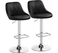 Yaheetech Lot de 2 Tabourets de Bar en Similicuir Hauteur Réglable de 86 cm à 107,5 cm Chaises de Bar Assise Pivotante Repose-Pied Carré Tabourets Hauts Cadre Métallique Galvanisé Noir