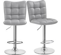 Yaheetech Lot de 2 Tabourets de Bar en Similicuir Réglables en Hauteur Chaises de Bar Assise Pivotante à 360° Tabourets de Cuisine pour Bar Cuisine Comptoir 50 × 43,5 × 92,5 cm Gris Clair