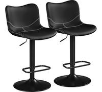 Yaheetech Lot de 2 tabourets de Bar en Similicuir sans accoudoirs Chaises pivotantes avec Dossier Repose-Pieds Hauteur réglable Noir
