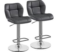 Yaheetech Lot de 2 Tabourets de Bar Réglables en Hauteur Modernes,Chaises de Bar en Similicuir et Métal,Tabouret Haut Capacité de Charge Maximale 136 kg,44 × 50,5 × 89 cm 2/Gris