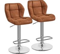 Yaheetech Lot de 2 Tabourets de Bar Réglables en Hauteur Modernes,Chaises de Bar en Similicuir et Métal,Tabouret Haut Capacité de Charge Maximale 136 kg,44 × 50,5 × 89 cm Marron Rétro