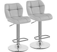 Yaheetech Lot de 2 Tabourets de Bar Réglables en Hauteur Modernes,Chaises de Bar en Similicuir et Métal,Tabouret Haut Capacité de Charge Maximale 136 kg,44 × 50,5 × 89 cm Gris Clair