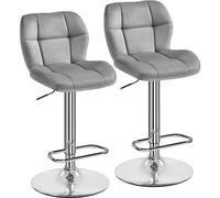 Yaheetech Lot de 2 Tabourets de Bar Réglables en Hauteur Modernes,Chaises de Bar en Velours,Tabouret Haut Pivotant à 360°,Capacité de Charge Maximale 136 kg,44 × 50,5 × 89 cm Gris Clair