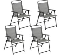 Yaheetech Lot de 4 Chaise de Jardin Pliante avec Tissu en Polyester Respirant, Robuste Cadre Métal, Dossier et Accoudoirs, Gris