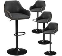 Yaheetech Lot de 4 Tabourets de Bar en Similicuir PU Hauteur Ajustable 87,5 cm -107,5 cm Chaises de Bar Pivotantes avec Dossier Confortable Tabouret Haut de Cuisine avec Grande Base Noir