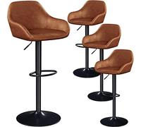 Yaheetech Lot de 4 Tabourets de Bar en Similicuir PU Hauteur Ajustable 87,5 cm -107,5 cm Chaises de Bar Pivotantes avec Dossier Confortable Tabouret Haut de Cuisine avec Grande Base Brun Rustique