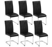 Yaheetech Lot de 6 Chaises Cantilevers Chaises de Salle à Manger en Similicuir Chaises de Cuisine avec Pieds Métalliques Haut Dossier Design Contemporain pour Salon Bureau Chambre Noir