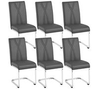 Yaheetech Lot de 6 Chaises Cantilevers Chaises de Salle à Manger en Similicuir pour Table à Manger de Cuisine avec Pieds Métalliques Haut Dossier Design Contemporain pour Salon Bureau Gris Foncé