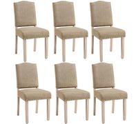 Yaheetech Lot de 6 Chaises de Salle à Manger à Haut Dossier Chaises de Cuisine Pieds en Bois Massif Design Classique avec Boutons Bronzés Fauteuils et Chaises pour Salon Sièges Rembourrés Kaki