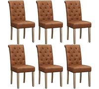 Yaheetech Lot de 6 Chaises de Salle à Manger avec Pieds en Bois Chêne Revêtement Similicuir Chaise de Salon Mobilier pour Bureau Cuisine Bar Réunion Hôtel 45,5 x 62 x 98,5cm Brun Vintage