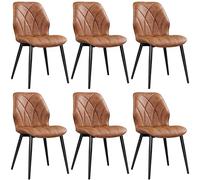 Yaheetech Lot de 6 Chaises de Salle à Manger Dossier Ergonomique Chaises de Cuisine Assise en Similicuir Bien Rembourrée Chaises de Chambre Cadre en Métal Capacité de Charge 136 kg Brun Rustique