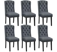 Yaheetech Lot de 6 Chaises de Salle à Manger en Tissu Éponge Design Classique Boutonné avec Pieds en Bois Massif Gris Profond