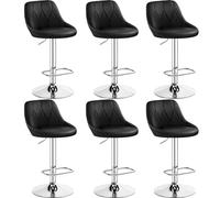 Yaheetech Lot de 6 Tabourets de Bar en Similicuir Hauteur Réglable de 86 cm à 107,5 cm Chaises de Bar Assise Pivotante Repose-Pied Carré Tabourets Hauts Cadre Métallique Galvanisé Noir