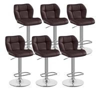 Yaheetech Lot de 6 Tabourets de Bar Réglables en Hauteur Modernes,Chaises de Bar en Similicuir et Métal,Tabouret Haut Capacité de Charge Maximale 136 kg,44 × 50,5 × 89 cm Brun