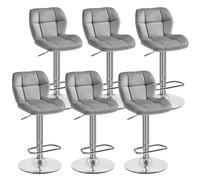 Yaheetech Lot de 6 Tabourets de Bar Réglables en Hauteur Modernes,Chaises de Bar en Velours et Métal,Tabouret Haut Capacité de Charge Maximale 136 kg,44 × 50,5 × 89 cm Gris