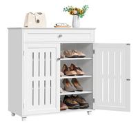 Yaheetech Meuble à Chaussures avec Tiroir et Etagères Réglables à 4 Niveaux en MDF et Métal pour Entrée Dressing Chambre Couloir Blanche 78 x 37 x 86 cm