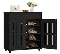 Yaheetech Meuble à Chaussures avec Tiroir et Etagères Réglables à 4 Niveaux en MDF et Métal pour Entrée Dressing Chambre Couloir Noir 78 x 37 x 86 cm