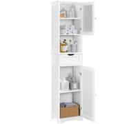 Yaheetech Meuble Colonne de Salle de Bain Armoire Cuisine avec Porte en Verre Compartiment Ouvert 1 Tiroir Étagères Réglables Salon Chambre 170 cm de Haut Blanc