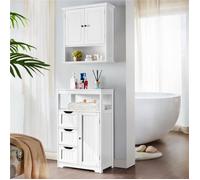Yaheetech Meuble/Commode de Salle de Bain en Bois, 55,5 x 29,5 x 86,5 cm- 3 Tiroirs, 1 Placard, 1 Compartiment ouvert- SDB Salon