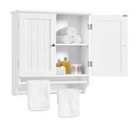 Yaheetech Meuble Haut/Armoire Murale de Salle de Bain en Bois, 60 x 22,5 x 64 cm, 2 Portes/Étagères/Porte-Serviettes, Meuble Suspendu Toilette WC Entrée Blanc