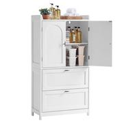 Yaheetech Meuble Salle de Bain Armoire de Rangement en Bois avec Portes Tiroirs Étagère Réglable pour Salon Cuisine Couloir Blanc