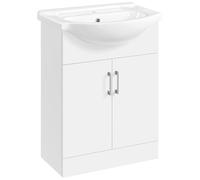 Yaheetech Meuble Salle de Bain avec Vasque en Céramique, Meuble Lave Main WC, Armoire sous Lavabo Encastrée, Charnières Soft-Close, 61 × 43,5 × 84 cm, Blanc