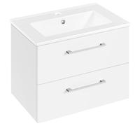 Yaheetech Meuble Salle de Bain avec Vasque Suspendu, Vasque Salle de Bain en Céramique, Meuble Lave Main WC, 61 × 39,5 × 45,5 cm, 2 Tiroirs, Désign Simple Moderne, Blanc