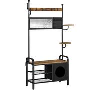Yaheetech Porte-manteau avec Étagère à Chaussures, Meuble d’Entrée avec Banc, Crochets, Étagère et Niche Chat, 109 x 41,5 cm x 183,5 cm, Style Industriel Chat-Humain, pour Entrée, Couloir, Chambre