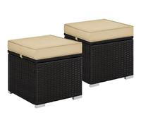 Yaheetech Poufs en Rotin pour Extérieur 2 pcs, Lot de 2 Ottomanes de Jardin en Rotin de Rangement avec Coussin 40 x 40 x 41 cm pour Amenagement Balcon Terrasse Marron/Kaki