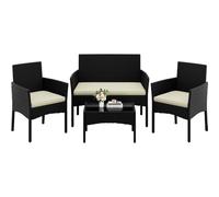Yaheetech Salon de Jardin 4 Personnes en Polyrotin et Métal Ensemble Mobilier d'extérieur 4 Pièces avec Coussin Canapé 2 Places 2 Fauteuils 1 Table Basse pour Balcon Terrasse Noir/Beige